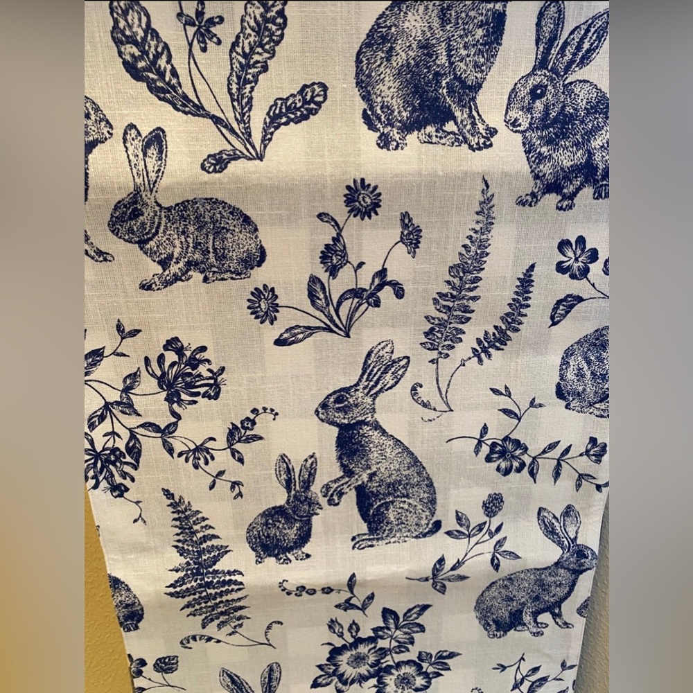 The Farmhouse Blue & White Rabbit Toile Table Runner 16”x90” Brand New! LAST ONE - Picture 3 of 6